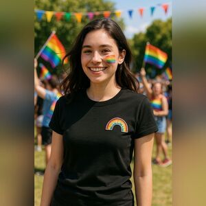 Over It Rainbow Pride Graphic Tee Black Short Sleeve T-Shirt M Summer Cute